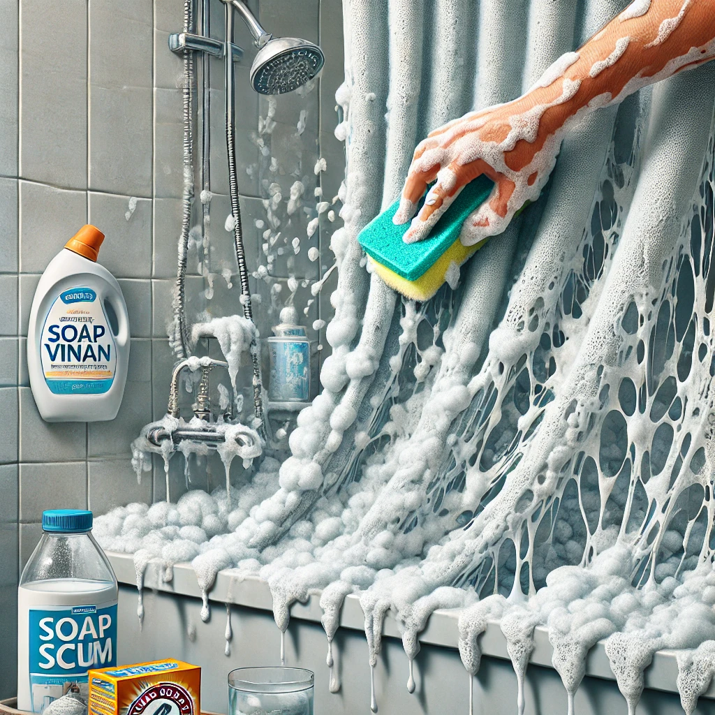 How to remove soap scum from shower curtain